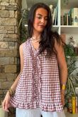 Nonni Gingham Ruffle Front Tank Plum