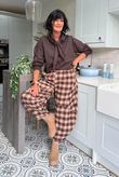 Nora Brushed Cotton Gingham Classic Barrel Pant Coffee Bean