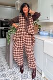 Nora Brushed Cotton Gingham Trapeze Waistcoat Coffee Bean