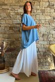 Oversized Stretch Cotton Cap Sleeve Tee Denim