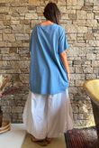 Oversized Stretch Cotton Cap Sleeve Tee Denim