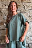 Oversized Stretch Cotton Cap Sleeve Tee Khaki