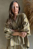 Padstow Stripe Smock Blouse Deep Moss