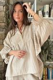 Padstow Stripe Smock Blouse Stone
