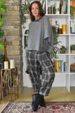 Patrick Plaid Brushed Cotton Carrot Leg Trouser Grey
