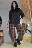 Patrick Plaid Brushed Cotton 7/8 Barrel Pant Burgundy & Mucky Mustard
