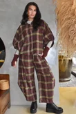 Patrick Plaid Brushed Cotton Blouse Burgundy & Mucky Olive