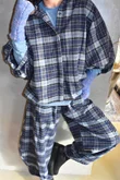 Patrick Plaid Brushed Cotton Blouse Navy