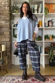 Patrick Plaid Brushed Cotton Carrot Leg Trouser Navy