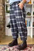 Patrick Plaid Brushed Cotton Carrot Leg Trouser Navy