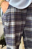 Patrick Plaid Brushed Cotton Carrot Leg Trouser Navy