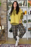 Patrick Plaid Brushed Cotton Carrot Leg Trouser Olive