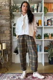 Patrick Plaid Brushed Cotton Carrot Leg Trouser Olive