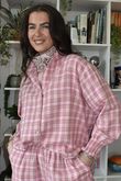Patrick Plaid Brushed Cotton Edwardian Blouse Foxglove
