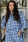Patrick Plaid Brushed Cotton Edwardian Blouse Soft Cobalt