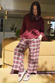 Patrick Plaid Brushed Cotton Kick Pant Burgundy