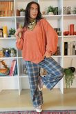 Patrick Plaid Brushed Cotton Kick Pant Teal