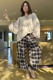 Patrick Plaid Brushed Cotton Barrel Pant Black