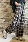 Patrick Plaid Brushed Cotton Barrel Pant Black