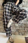 Patrick Plaid Brushed Cotton Barrel Pant Black