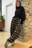 Patrick Plaid Brushed Cotton Barrel Pant Black