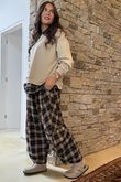 Patrick Plaid Brushed Cotton Barrel Pant Black