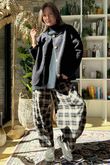 Patrick Plaid Brushed Cotton Barrel Pant Black
