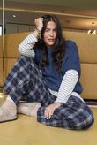 Patrick Plaid Brushed Cotton Barrel Pant Blue