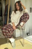 Patrick Plaid Brushed Cotton Barrel Pant Burgundy