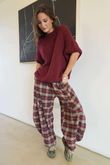Patrick Plaid Brushed Cotton Barrel Pant Burgundy