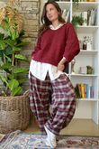 Patrick Plaid Brushed Cotton Barrel Pant Burgundy