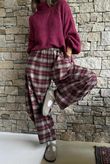 Patrick Plaid Brushed Cotton Barrel Pant Burgundy