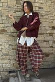Patrick Plaid Brushed Cotton Barrel Pant Burgundy