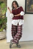 Patrick Plaid Brushed Cotton Barrel Pant Burgundy