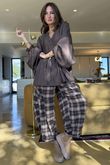 Patrick Plaid Brushed Cotton Barrel Pant Chocolate