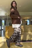 Patrick Plaid Brushed Cotton Barrel Pant Chocolate