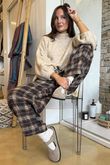 Patrick Plaid Brushed Cotton Barrel Pant Chocolate