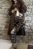 Patrick Plaid Brushed Cotton Barrel Pant Chocolate