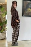 Patrick Plaid Brushed Cotton Barrel Pant Chocolate
