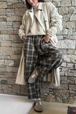 Patrick Plaid Brushed Cotton Barrel Pant Khaki