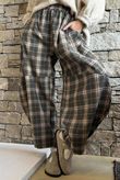 Patrick Plaid Brushed Cotton Barrel Pant Khaki