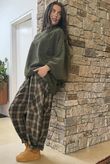 Patrick Plaid Brushed Cotton Barrel Pant Khaki