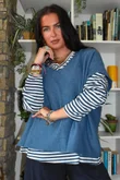 Perfect Breton V Long Sleeve Top Dark Denim 