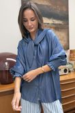 Perfect Chambray Denim Neckerchief Blouse Dark 