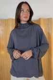 Perfect Layering Ruffle Neck Top Smoke Grey
