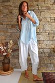Pia Pillow Cotton Embroidered Tile Classic Shirt Baby Blue
