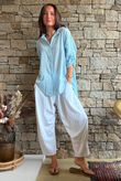 Pia Pillow Cotton Embroidered Tile Classic Shirt Baby Blue