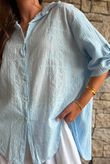 Pia Pillow Cotton Embroidered Tile Classic Shirt Baby Blue