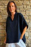 Pia Pillow Cotton Oversized Pop Over Blouse Navy