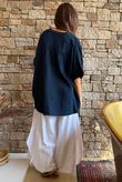 Pia Pillow Cotton Oversized Pop Over Blouse Navy